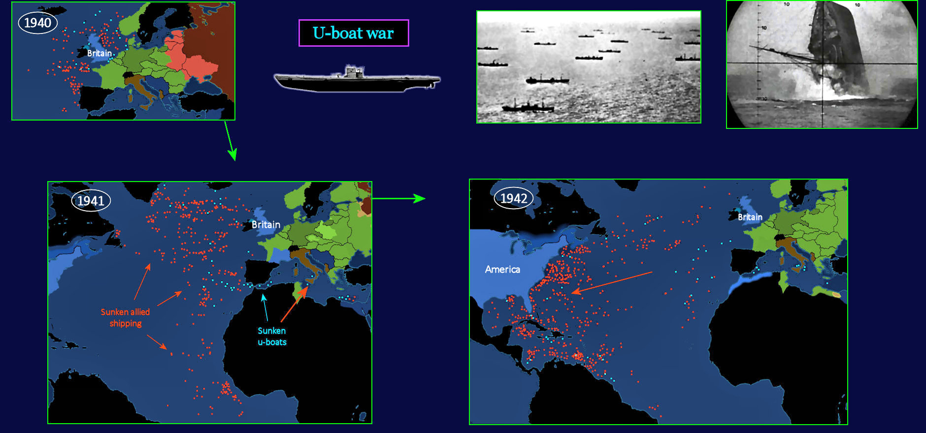 U-boat war comes to America, 1942 map